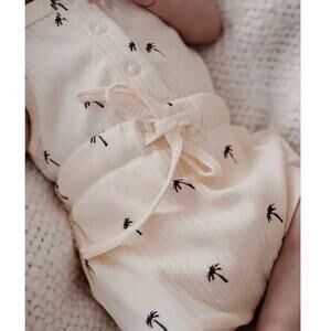 Woven Kids Palm Tree Bodysuit & Ribbed Shorts Outfit Set Size 3-6 Months Cotton